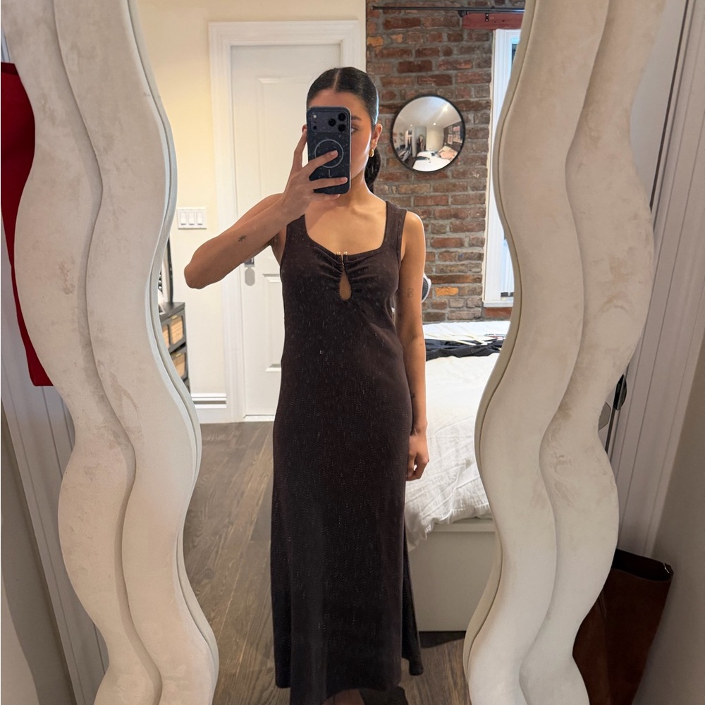 Brown Knit Midi with Keyhole Hardware